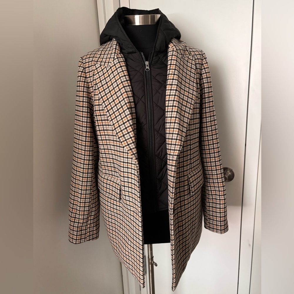 Blazer jacket with removable bib/hood.